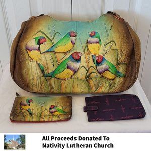 Anuschka Hand-Painted Purse + Matching Wallet (Bird Painting)